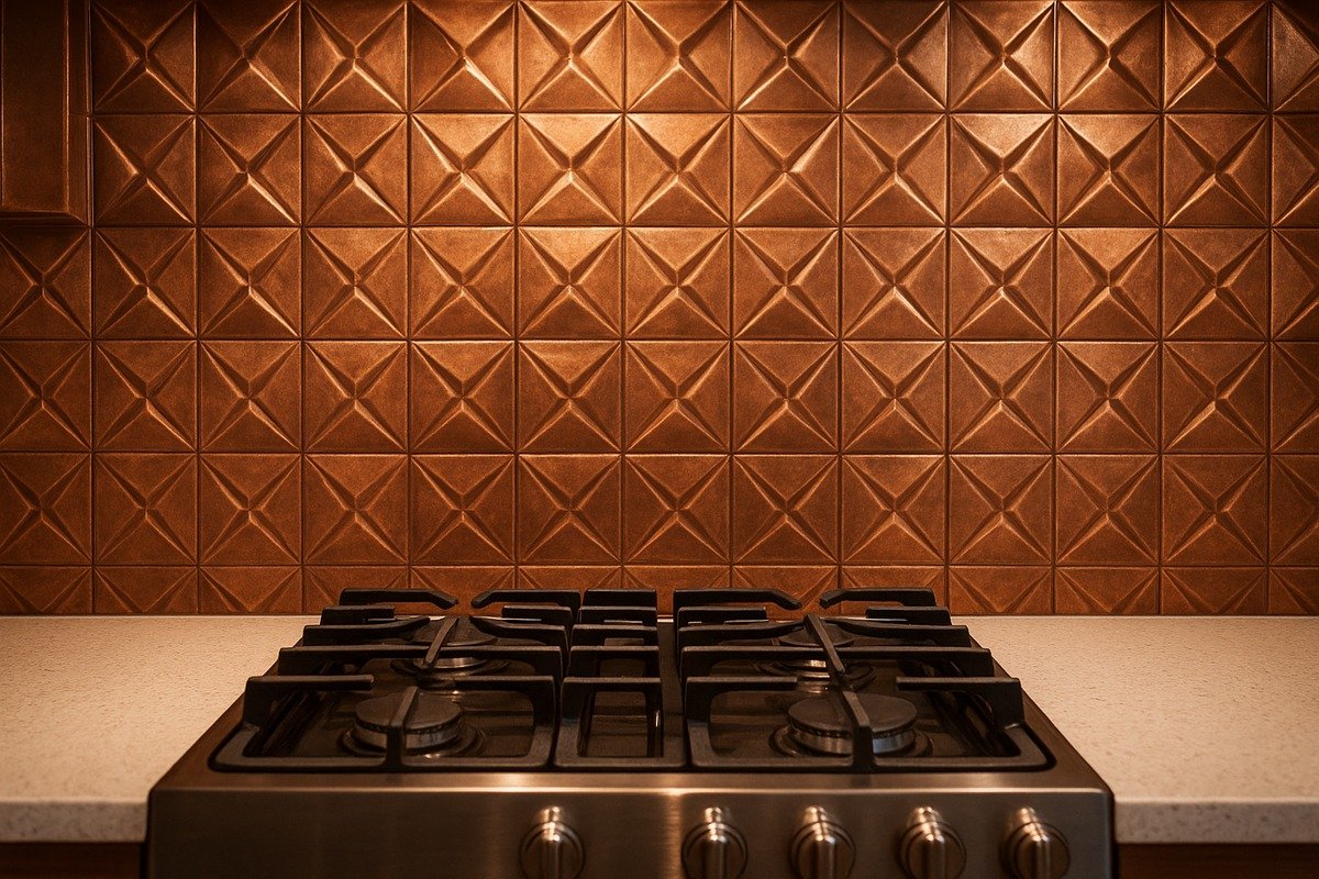 3D Sculpted Pyramid Geometric Copper Panel
