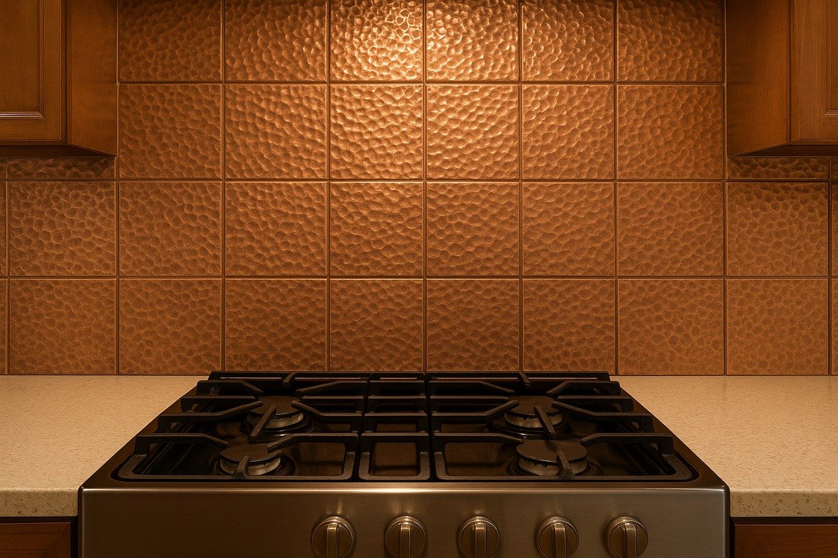 Hand-Hammered Architectural Copper Tile Splashback