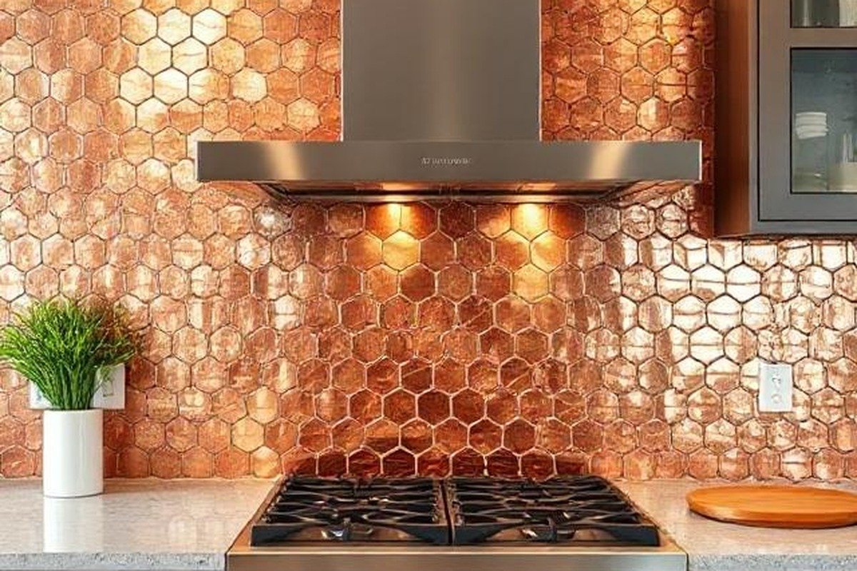 Lustrous Honeycomb Amber Copper Splashback